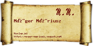 Móger Máriusz névjegykártya